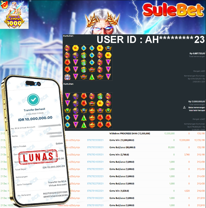 IITOTO – JACKPOT Gates of Olympus 1000 Rp.10.000.000.,- LUNAS !!!