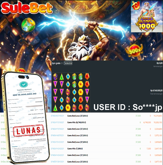 IITOTO – JACKPOT Gates of Olympus 1000 Rp.10.000.000.,- LUNAS !!!