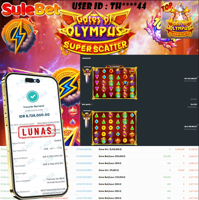 IITOTO – JACKPOT Gates of OLYMPUS SUPER SCATTER Rp.8.728.000.,- LUNAS !!!
