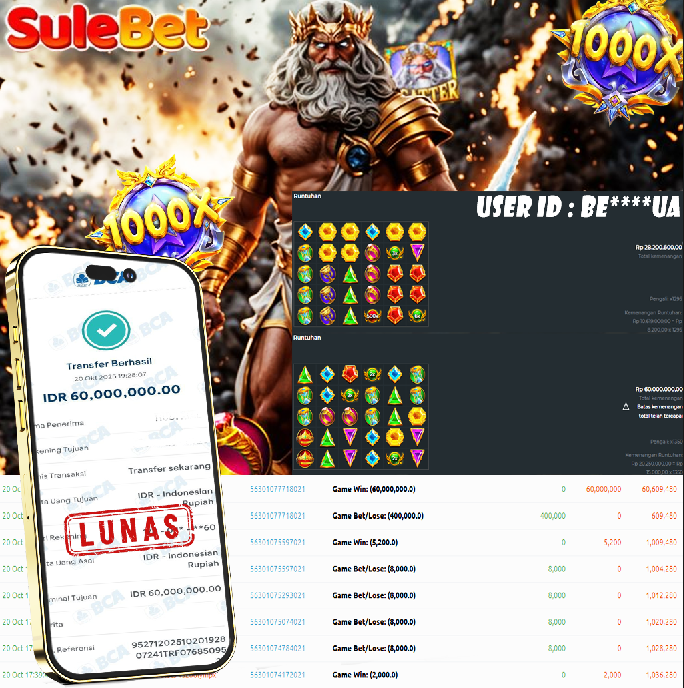 IITOTO – JACKPOT Gates of Olympus 1000 Rp.60.000.000.,- LUNAS !!!
