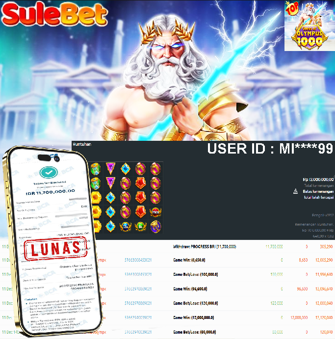 IITOTO – JACKPOT Gates of Olympus 1000 Rp.11.700.000.,- LUNAS !!!